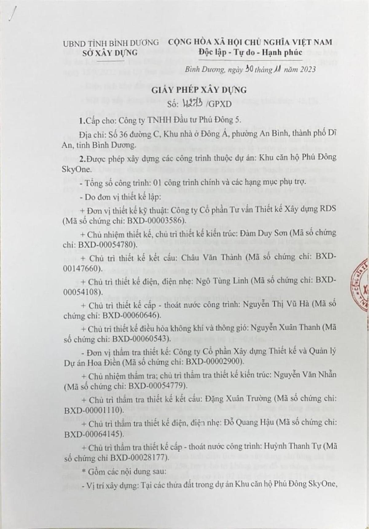 Giấy phép xây dựng Phú Đông Sky One Giấy phép xây dựng Phú Đông Sky One