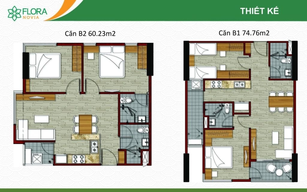 Mat Bang Thiet Ke Can 2pn 2wc Flora Novia 1024x640 6 Layout căn hộ 2PN + 2WC