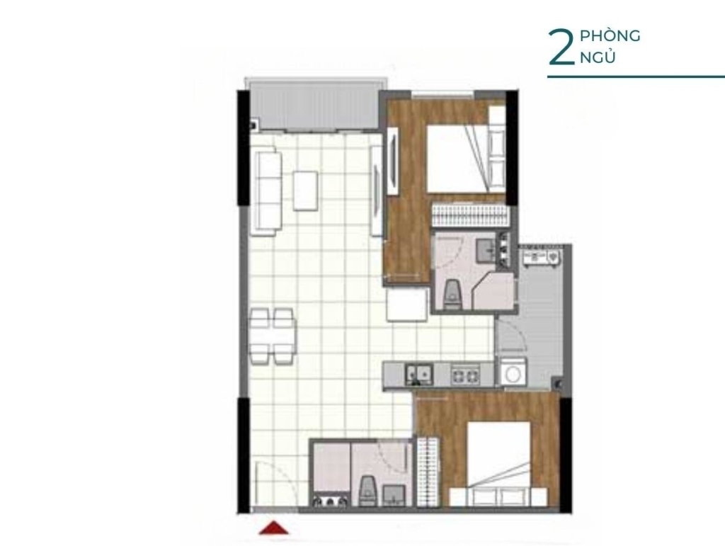 Mặt bằng căn 2 phòng ngủ 68-74m2 Opal Boulevard