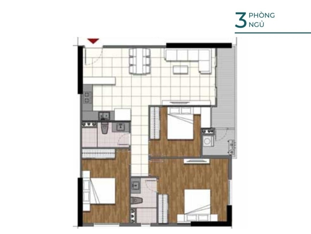 Mặt bằng căn 3 phòng ngủ 92-100m2 Opal Boulevard